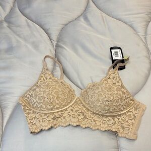 Maidenform Women's Lace Bralette, Padded Longline Bralette Nude